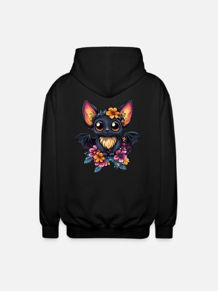 Fledermaus mit Blumenkranz - Unisex Kapuzenjacke - Schwarz