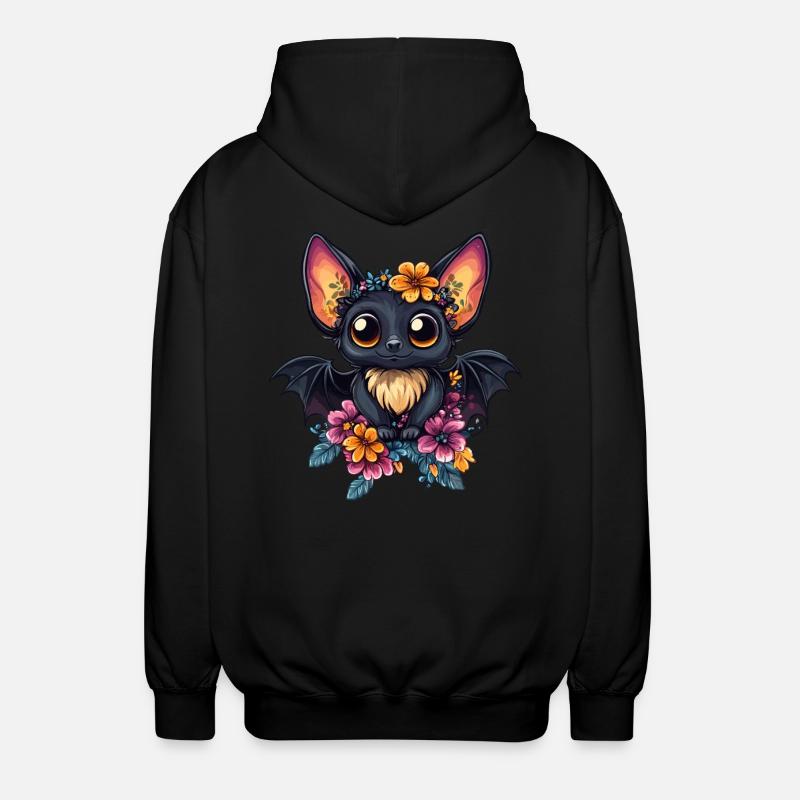 Fledermaus mit Blumenkranz - Unisex Kapuzenjacke - Schwarz