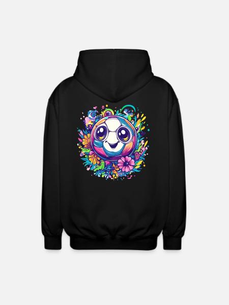 Bunter Fußball mit Blumen - Unisex Kapuzenjacke - Schwarz