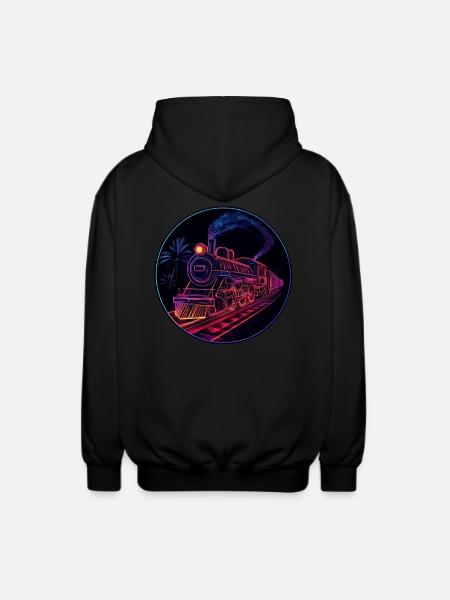 Neon train at night - Unisex Hooded Jacket - black