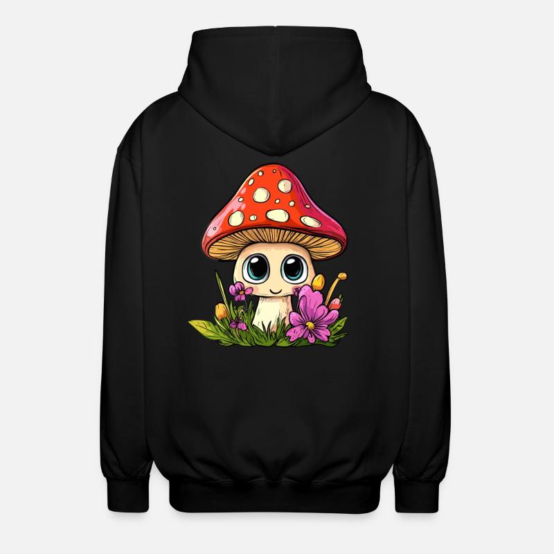 Toadstool with flowers - Unisex Hooded Jacket - black