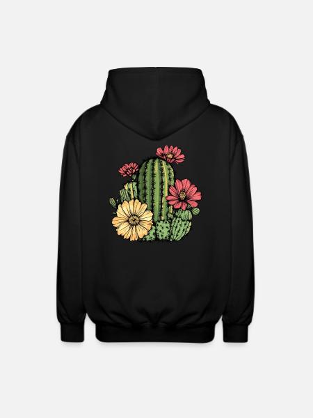 Cactus with flowers - Unisex Hooded Jacket - black
