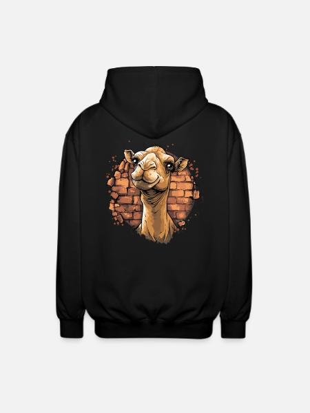 Kamel vor Backsteinmauer - Unisex Kapuzenjacke - Schwarz