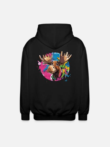 Moose with graffiti charm - Unisex Hooded Jacket - black