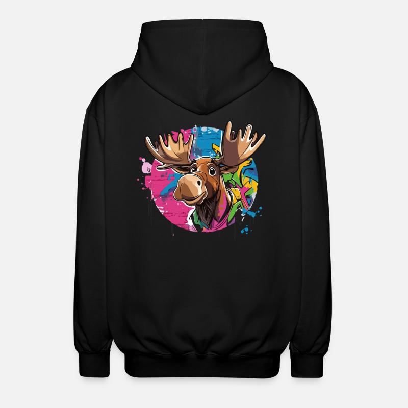 Moose with graffiti charm - Unisex Hooded Jacket - black