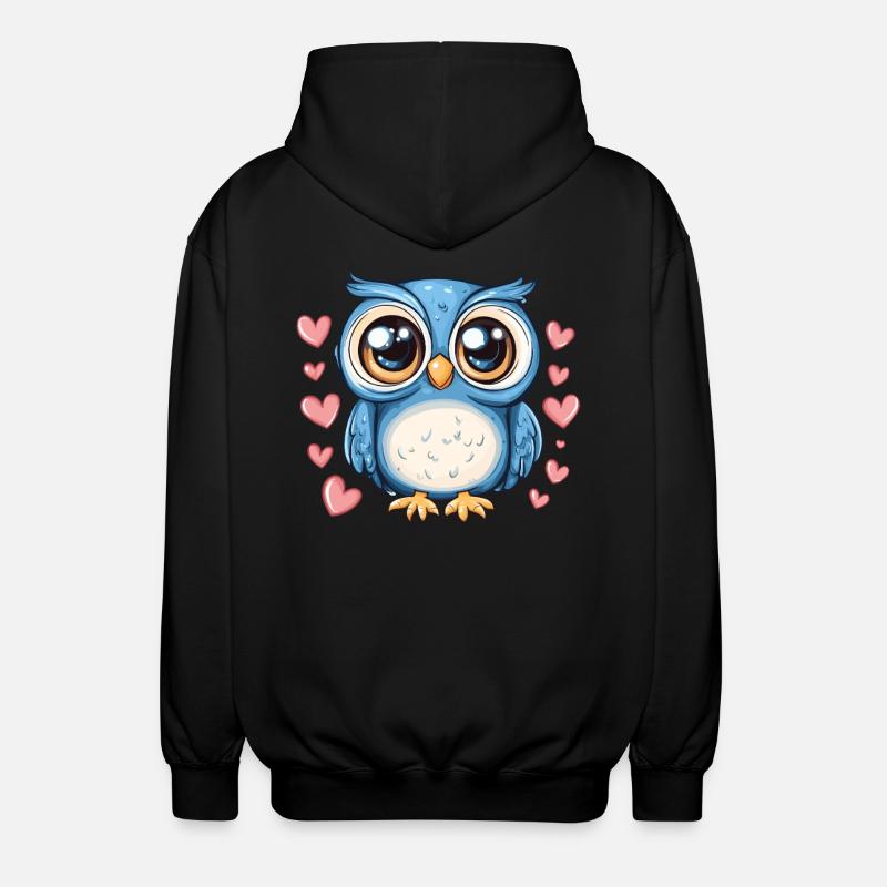 Blaue Eule mit Herzen - Unisex Kapuzenjacke - Schwarz