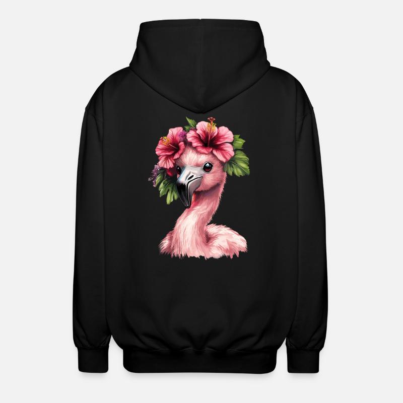 Flamingo mit Hibiskus - Unisex Kapuzenjacke - Schwarz