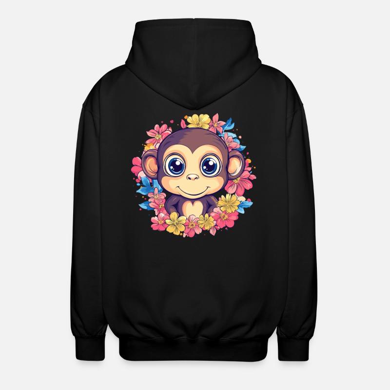 Cheerful monkey with flowers - Unisex Hooded Jacket - black