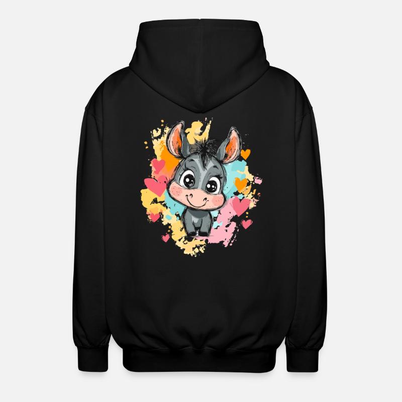 Lustiger Esel mit Herzen - Unisex Kapuzenjacke - Schwarz
