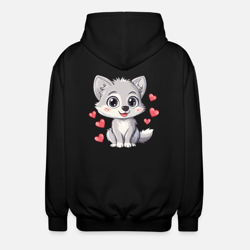 Loup mignon avec des coeurs - Veste à capuche unisexe - noir