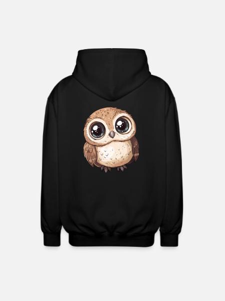 Cute Big Owl - Unisex Hooded Jacket - black