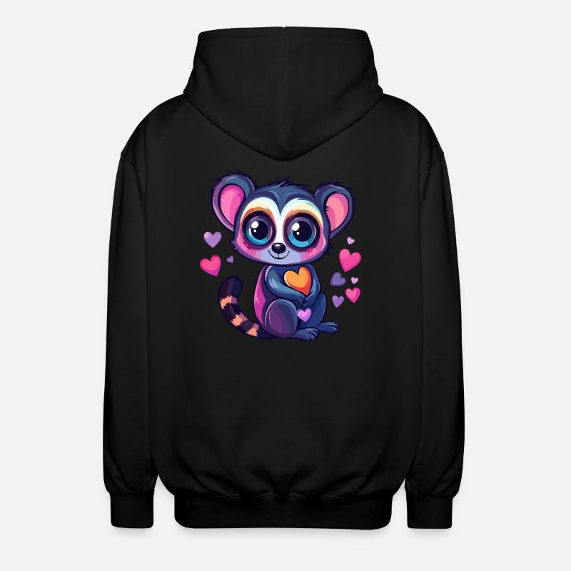 Lemur mit Herzen - Unisex Kapuzenjacke - Schwarz