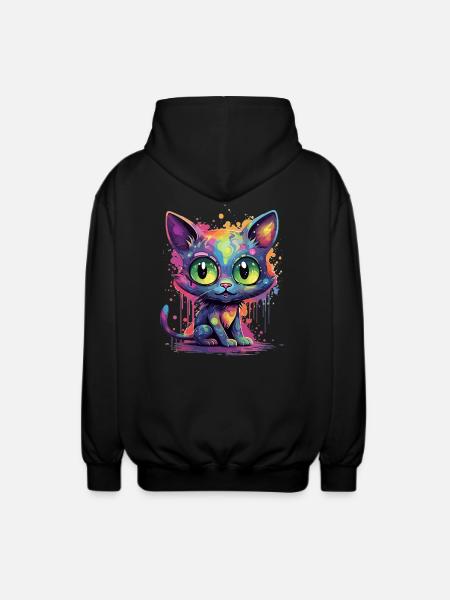 Bunte Neon Katze - Unisex Kapuzenjacke - Schwarz