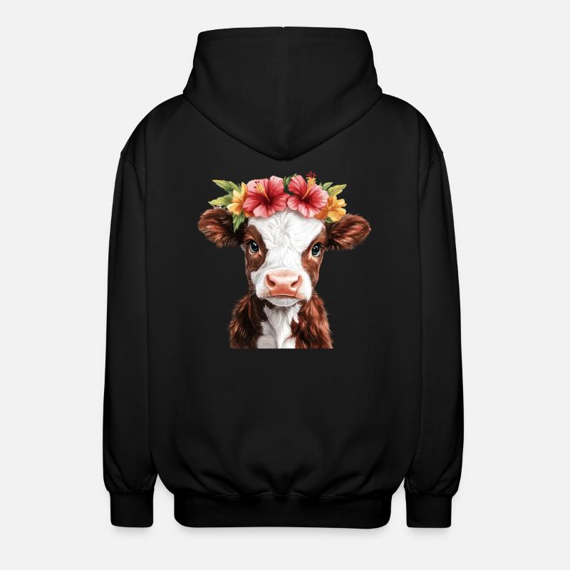 Blumenkalb mit Krone - Unisex Kapuzenjacke - Schwarz