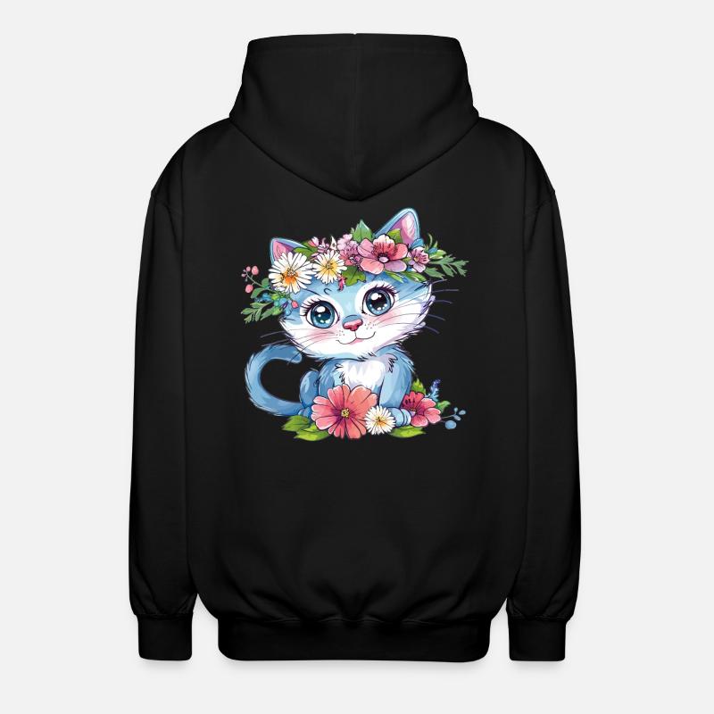 Blumenkatze im Kranz - Unisex Kapuzenjacke - Schwarz