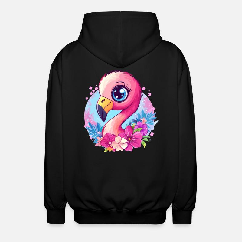 Flamingo with flower magic - Unisex Hooded Jacket - black