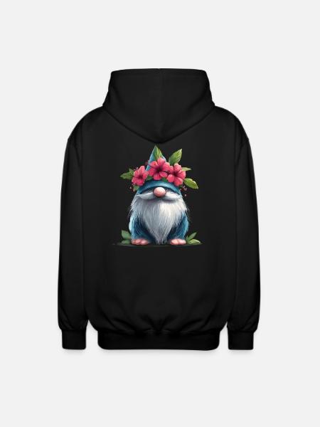 Gnome with flower hat - Unisex Hooded Jacket - black