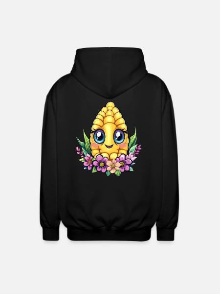 Süßer Mais mit Blumen - Unisex Kapuzenjacke - Schwarz