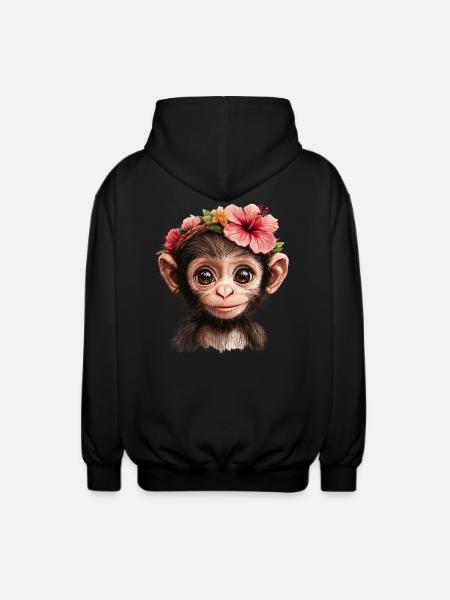 Süßer Affe mit Blumen - Unisex Kapuzenjacke - Schwarz