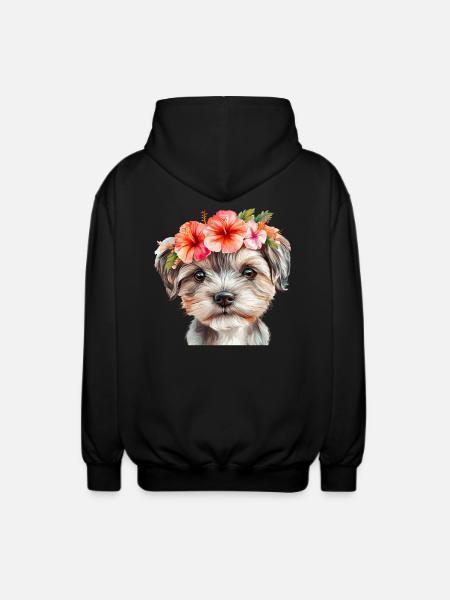 Süßer Hund mit Blumen - Unisex Kapuzenjacke - Schwarz