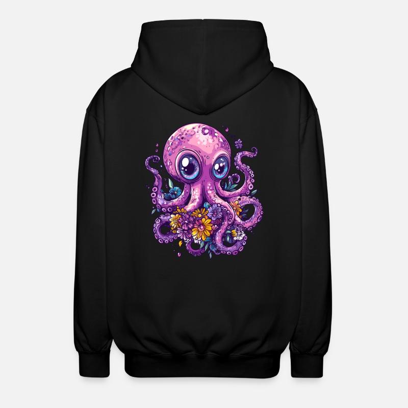 Oktopus mit Blumen - Unisex Kapuzenjacke - Schwarz