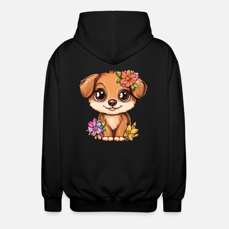 Chiot avec des fleurs - Veste à capuche unisexe - noir