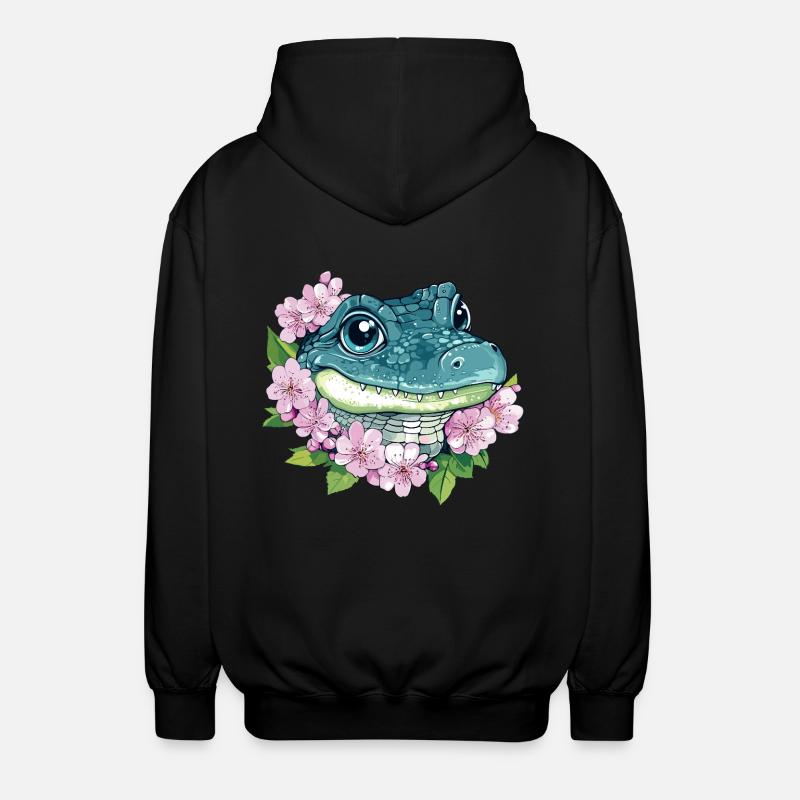 Kirschblüten Krokodil - Unisex Kapuzenjacke - Schwarz
