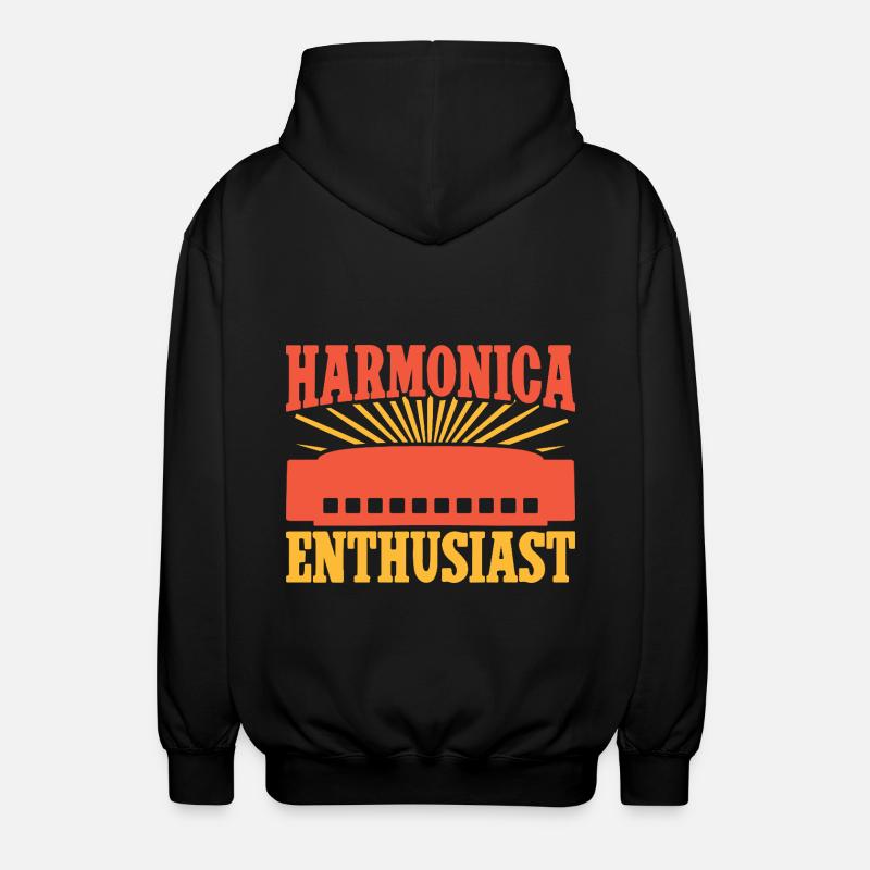 Funny Harmonica Player Enthusiast Harmonica - Unisex Hooded Jacket - black