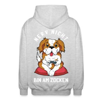 Gehen Sie Ihrem Hund nicht auf die Nerven er zockt - Unisex Kapuzenjacke - Hellgrau meliert - Hinten - AI Model Male 185 light (185cm)