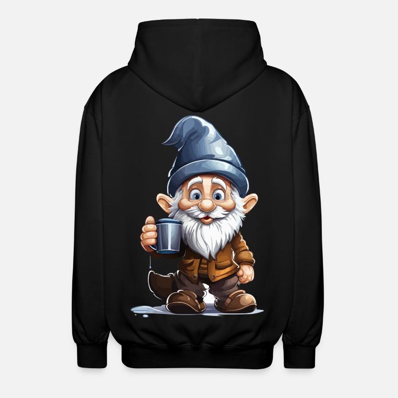 Gnom mit Kaffee Becher - Unisex Kapuzenjacke - Schwarz