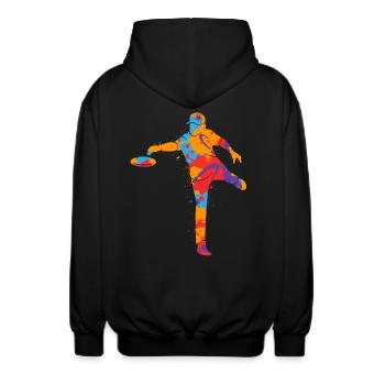 Bunter Discgolf Korb Disc Golf Jungen Discgolfer - Unisex Kapuzenjacke - Schwarz - Hinten - AI Model Male 185 light (185cm)