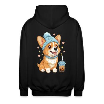 Bubble Tea Corgi Chien Bonnet Mignon Chien Amoureux - Veste à capuche unisexe - noir - Dos - AI Model Male 185 light (185cm)