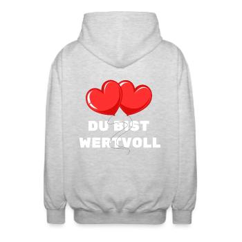 Du bist Wertvoll Herz Luftballon Liebe Zuneigung - Unisex Kapuzenjacke - Hellgrau meliert - Hinten - AI Model Male 185 light (185cm)
