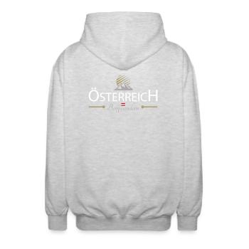 Österreich Bergwandern - Unisex Kapuzenjacke - Hellgrau meliert - Hinten - AI Model Male 185 light (185cm)