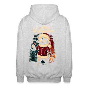 Raton laveur avec verre de vin à Noël - Veste à capuche unisexe - gris clair chiné - Dos - AI Model Male 185 light (185cm)