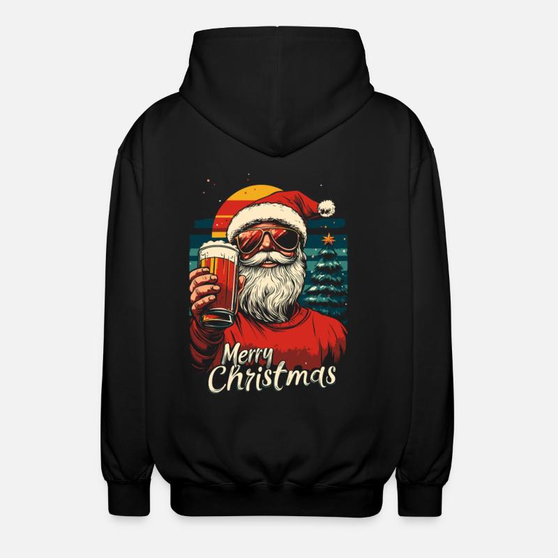 Weihnachtsmann mit Bier - Unisex Kapuzenjacke - Schwarz