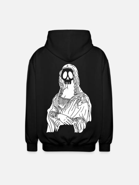 Mona Lisa Skull (White) - Unisex Hooded Jacket - black