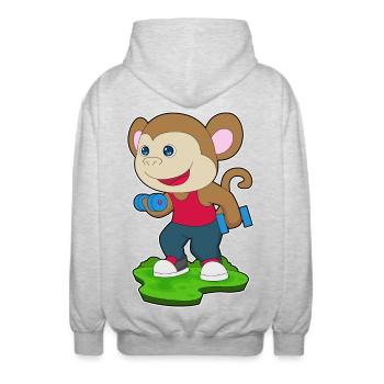 Affe Bodybuilder Hanteln Bodybuilding - Unisex Kapuzenjacke - Hellgrau meliert - Hinten - AI Model Male 185 light (185cm)
