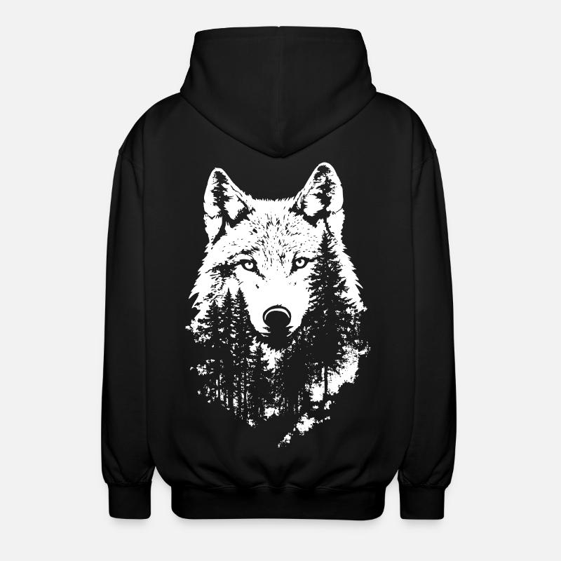 Wolf Face Forest Silhouette - Unisex Hooded Jacket - black