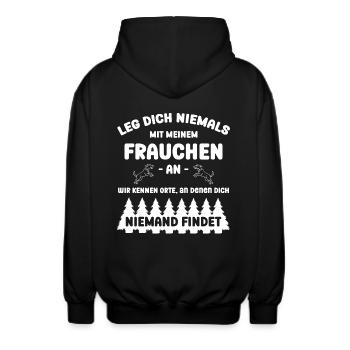Leg dich nicht mit meinem Frauchen an Hunde Spruch - Unisex Kapuzenjacke - Schwarz - Hinten - AI Model Male 185 light (185cm)