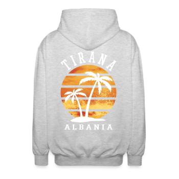 Tirana Tirane Albania Summer Palm Trees Beach Sea - Unisex Hooded Jacket - light heather grey - Back - AI Model Male 185 light (185cm)