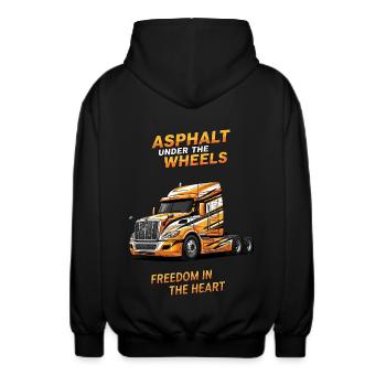 Chauffeur de camion cœur & asphalte. Le design de votre camionneur - Veste à capuche unisexe - noir - Dos - AI Model Male 185 light (185cm)