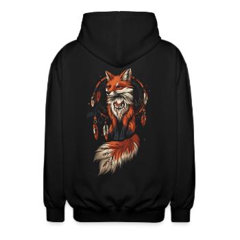 Fuchs Traumfäger Indianer - Unisex Kapuzenjacke - Schwarz - Hinten - AI Model Male 185 light (185cm)