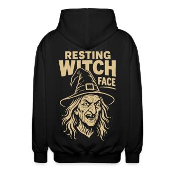 Ruhendes Hexengesicht Halloween Kostüm Spaß - Unisex Kapuzenjacke - Schwarz - Hinten - AI Model Male 185 light (185cm)