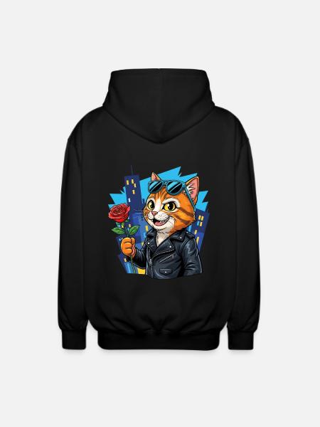 Sej kat med rose – Charm Offensive! - Unisex hættejakke. - sort