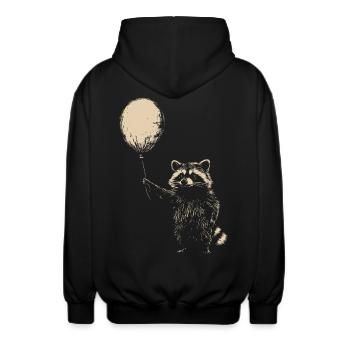 Waschbär mit Luftballon - Unisex Kapuzenjacke - Schwarz - Hinten - AI Model Male 185 light (185cm)