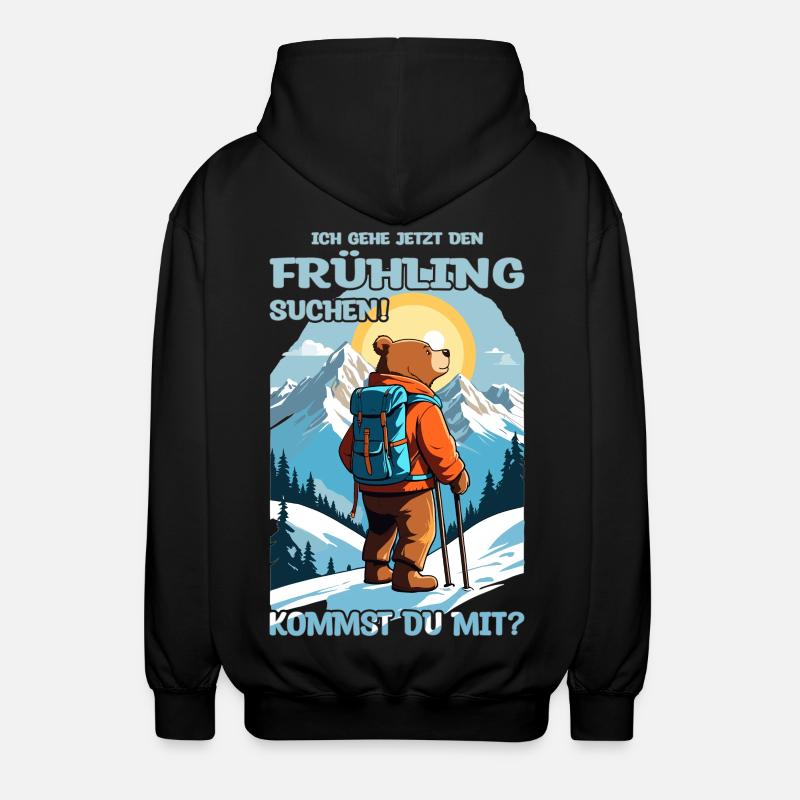 Bear looking for spring - Unisex Hooded Jacket - black