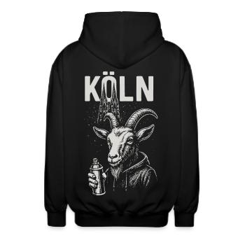 Kölner Streetstyle Ziege - Unisex Kapuzenjacke - Schwarz - Hinten - AI Model Male 185 light (185cm)