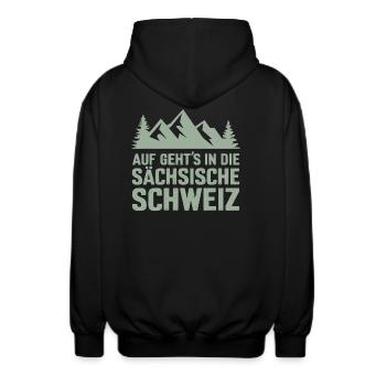 Sächsische Schweiz Wandern Pirna Klettern Sachsen - Unisex Kapuzenjacke - Schwarz - Hinten - AI Model Male 185 light (185cm)