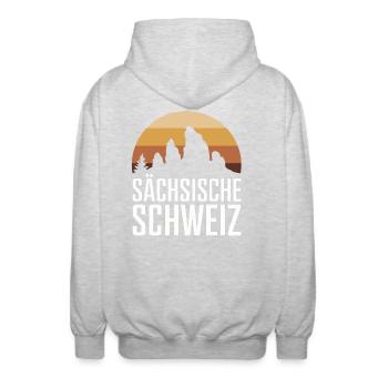 Sächsische Schweiz Landschaft Silhouette Wandern - Unisex Kapuzenjacke - Hellgrau meliert - Hinten - AI Model Male 185 light (185cm)